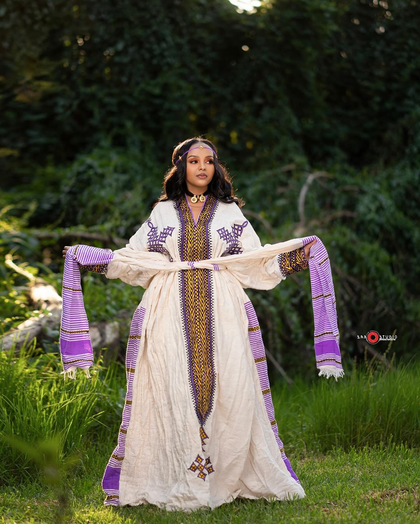 Handwoven Habesha Kemis Dress: Ethiopian Traditional Gondar Wear, Custom Cultural Fit,