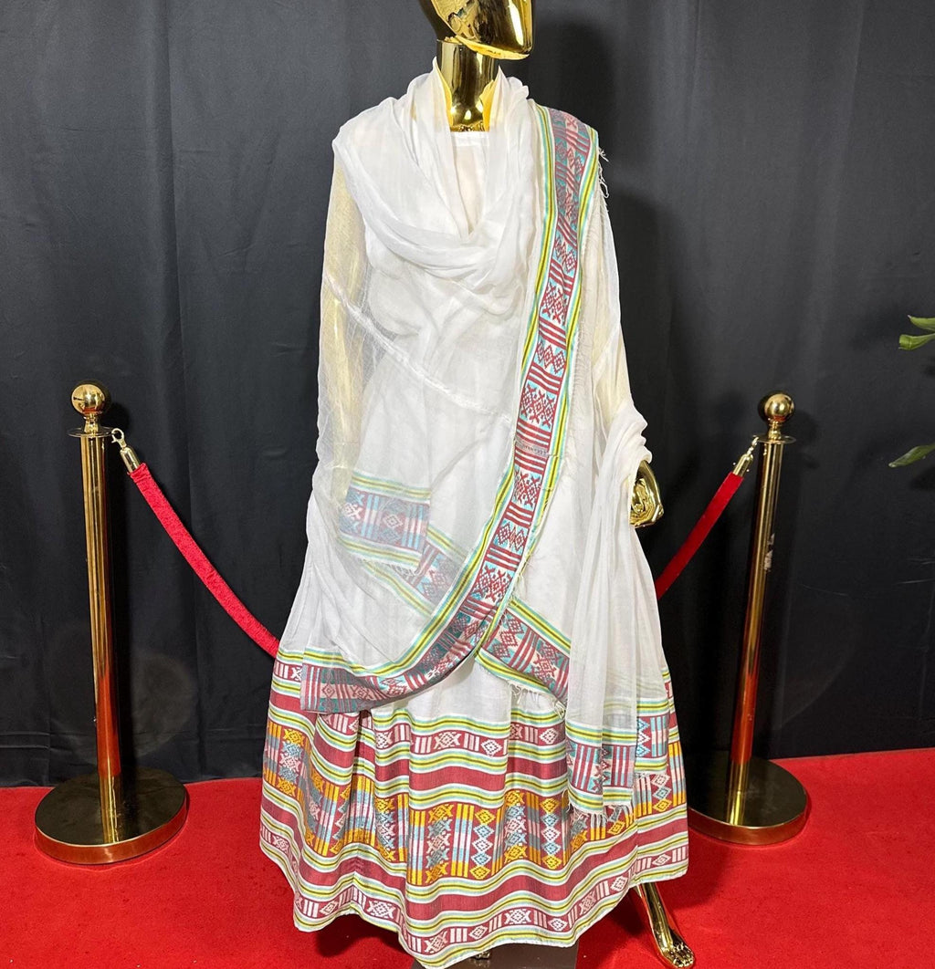 Handmade Lavender Habesha Kemis, Ethiopian and Eritrean Dress, handwoven cotton with elaborate embroidery
