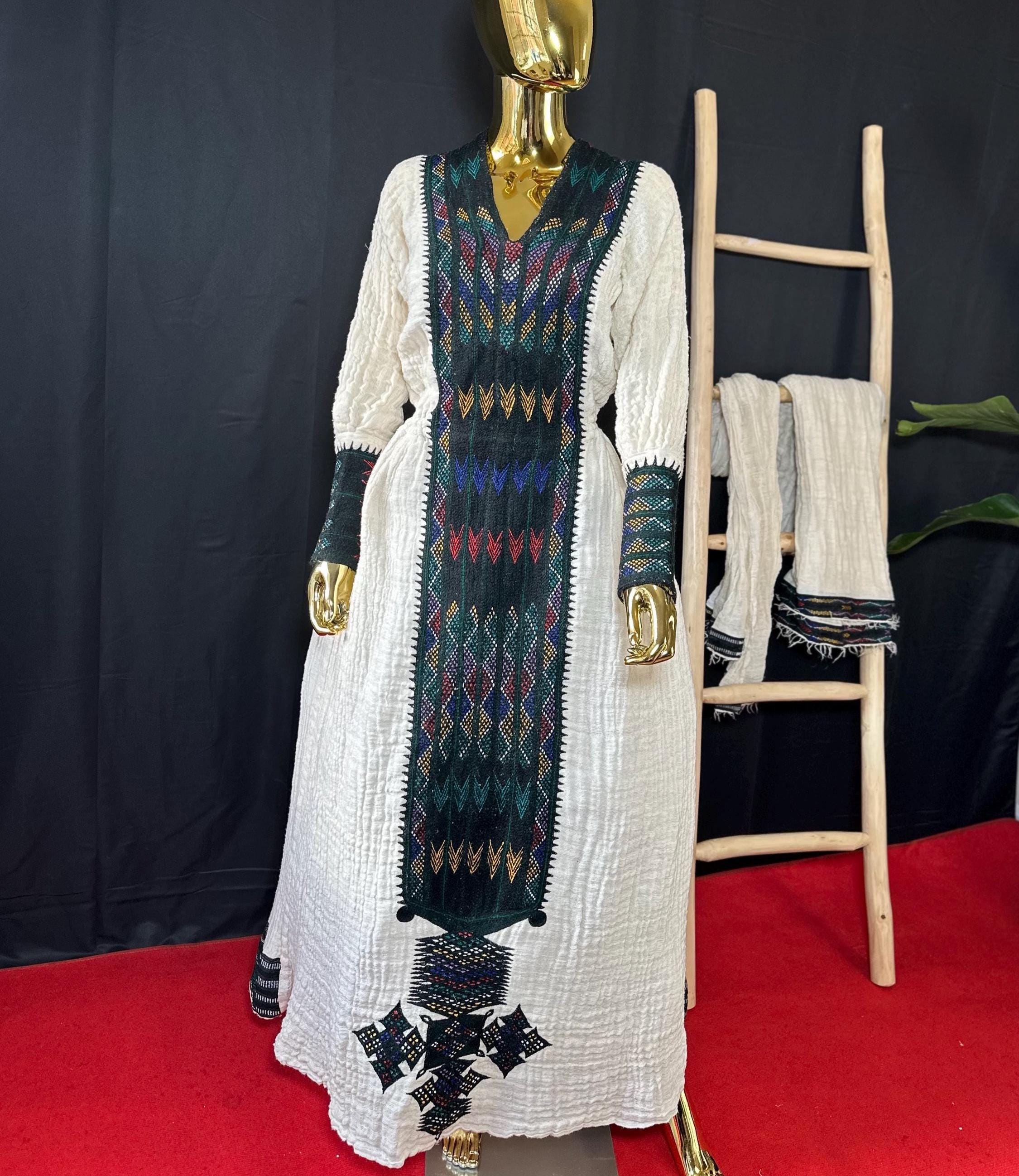 Handwoven Axum Fetil Habesha Dress: Ethiopian Eritrean Cultural Clothing