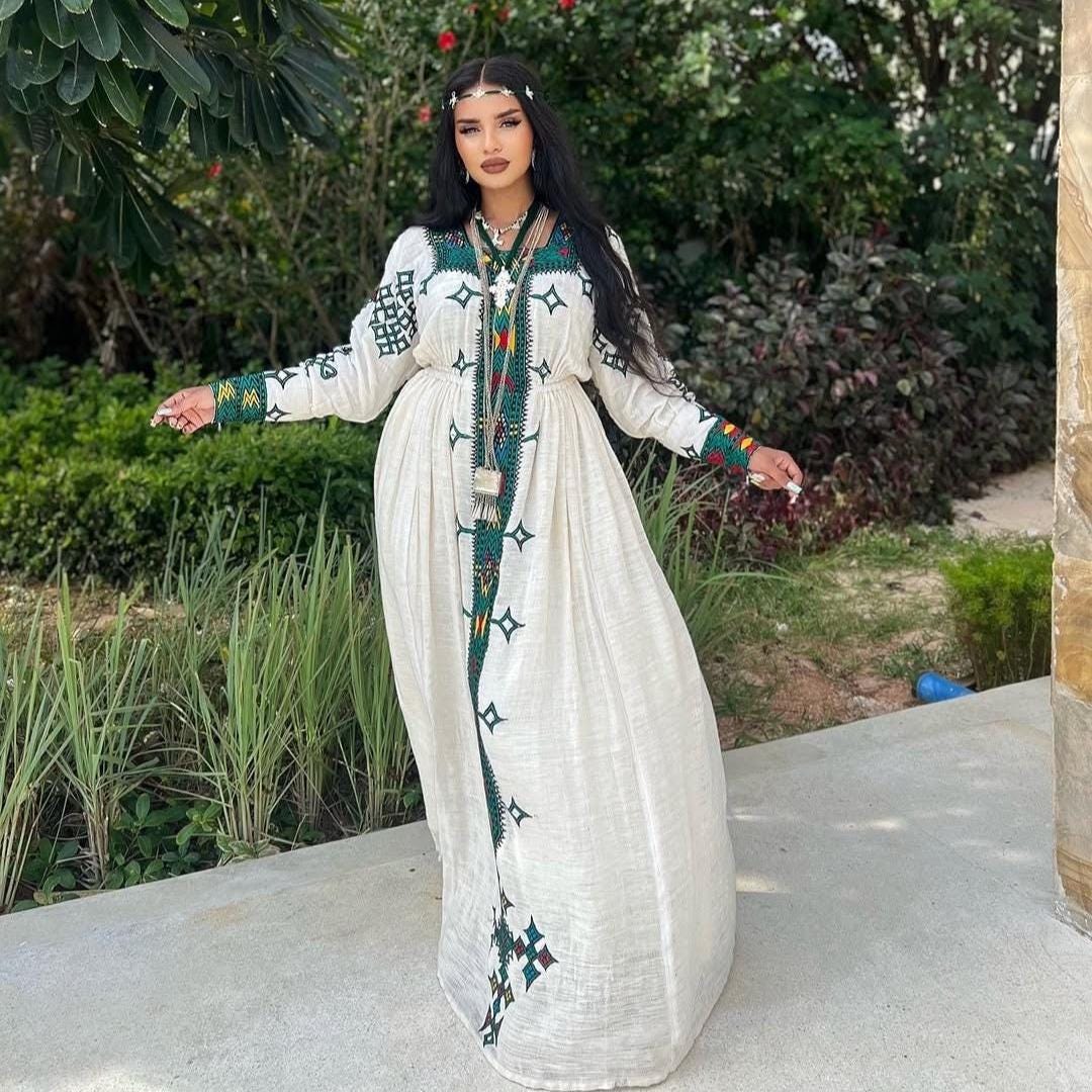 Ethiopian Dress For Women, Traditional Habesha Dress, Ethiopian Saba Kemis, Handmade Eritrean Zuria Clothing, New Habesha Cultural Design
