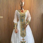 Handmade Habesha Kemis: Ethiopian Wedding Dress with Tibeb Embroidery