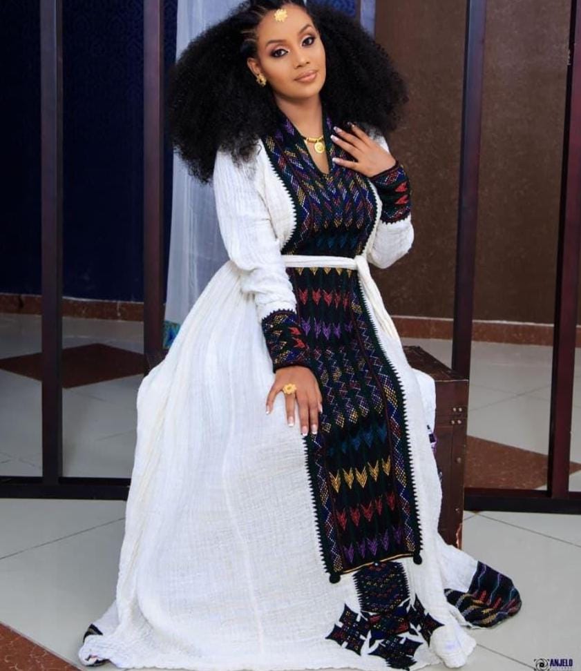 Handwoven Axum Fetil Habesha Dress: Ethiopian Eritrean Cultural Clothing