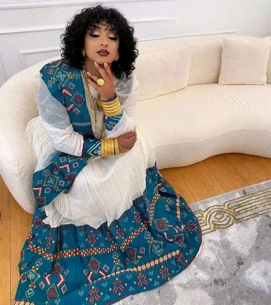 Handmade Zuria Habesha Kemis: Elegant Ethiopian Wedding Outfit, Modern Women’s Attire, Traditional Cultural Wear, Stylish Custom Fit Dress