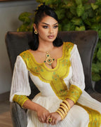 Handmade Gold Zuria Habesha Kemis: Luxury Ethiopian Wedding Attire, Elegant Women’s Traditional Outfit, Cultural Wear, Timeless Dress Style