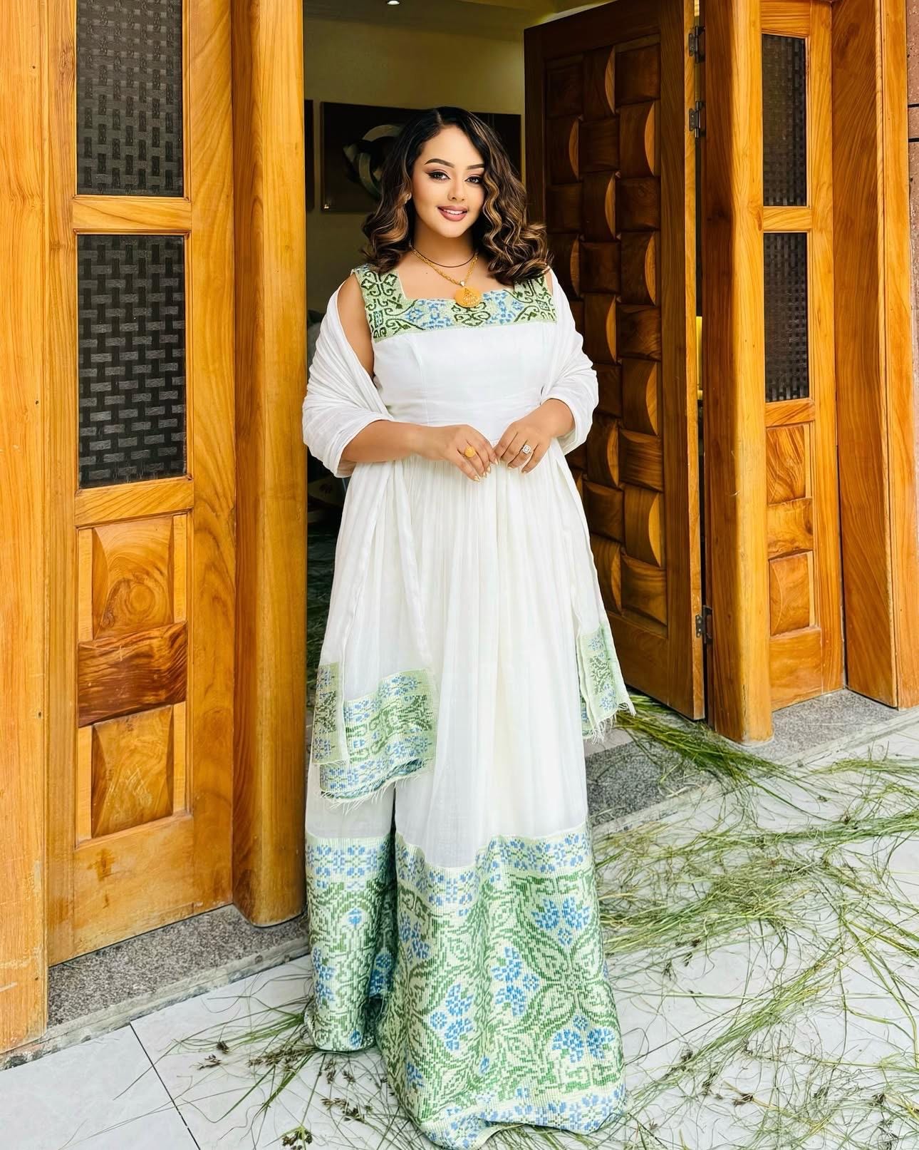 Handmade Light Green Zuria Habesha Kemis: Ethiopian Wedding Dress, Traditional Women’s Attire, Modern Cultural Outfit, New Luxury Tilet Gift