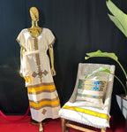 Buna Kemis, Cotton Traditional Women’s Outfit, Cultural Fashion Wear, Habesha Cotton Coffee Dress with Scarf & Belt - Heritage Celebration