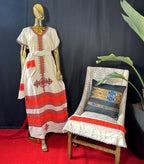 Buna Kemis, Cotton Traditional Women’s Outfit, Cultural Fashion Wear, Habesha Cotton Coffee Dress with Scarf & Belt - Heritage Celebration