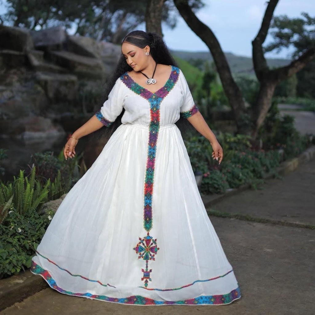 Handmade Zuria Habesha Kemis: Ethiopian Wedding Dress with