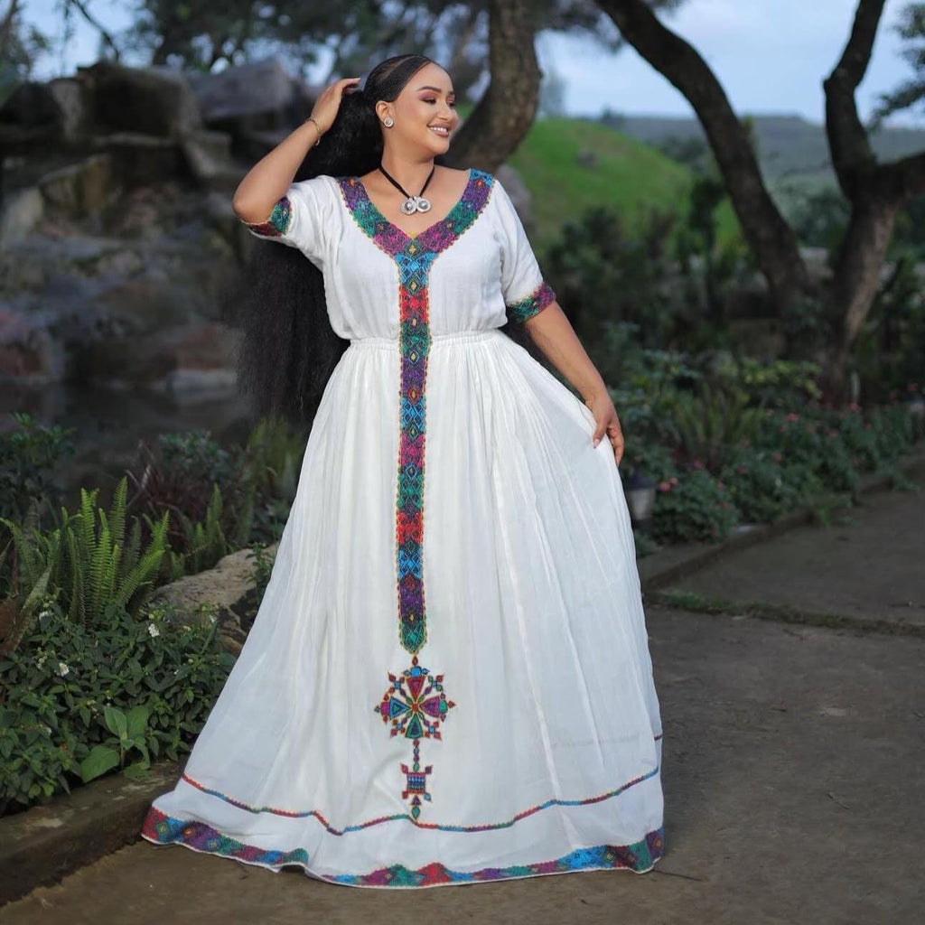 Handmade Zuria Habesha Kemis: Ethiopian Wedding Dress with