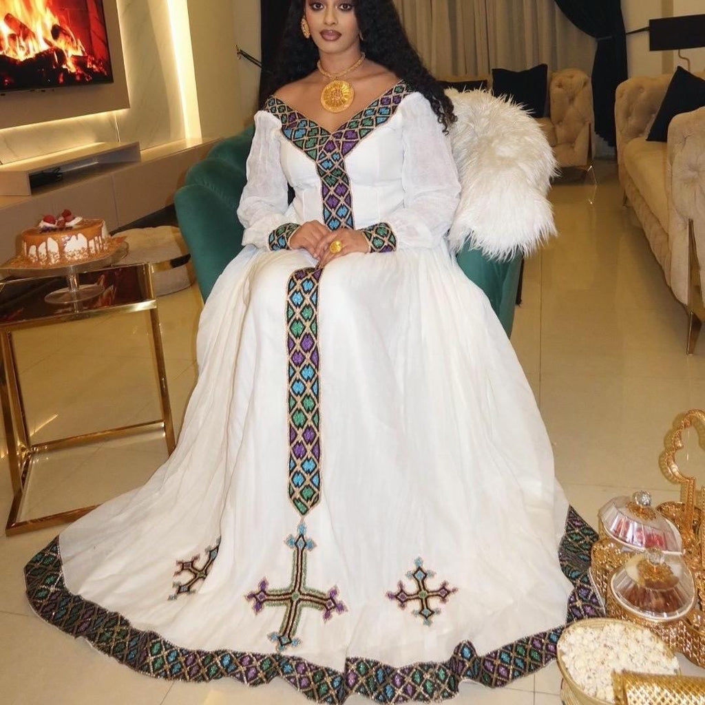 Handmade Zuria Habesha Kemis: Ethiopian Wedding Attire, Traditional Women’s Dress, Elegant Cultural Celebration Wear, Modern Luxury Fashion