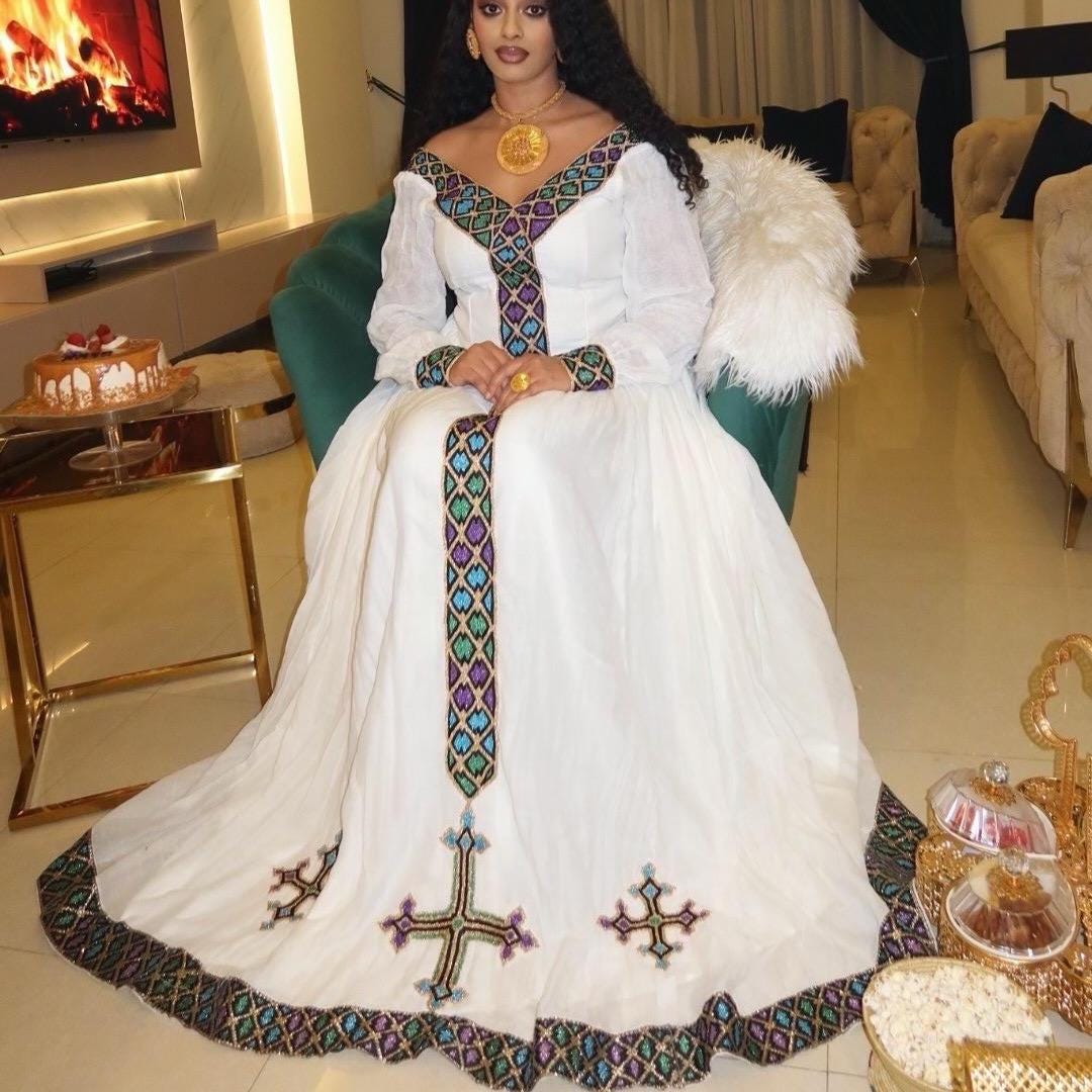Handmade Zuria Habesha Kemis: Ethiopian Wedding Attire, Traditional Women’s Dress, Elegant Cultural Celebration Wear, Modern Luxury Fashion