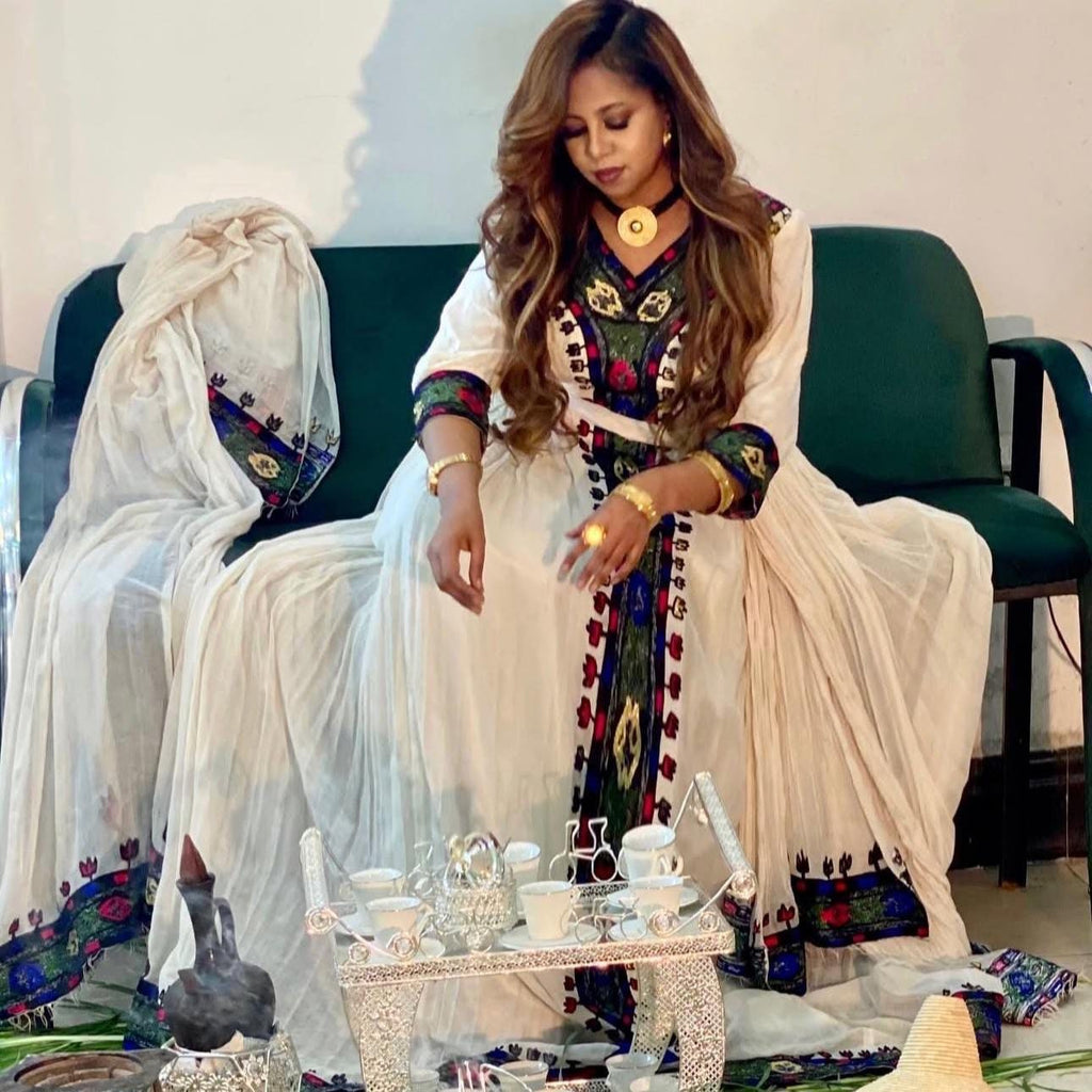 Habesha Kemis, Ethiopian Wedding Cultural Celebration Dress, with Tibeb Embroidery, Women’s Traditional Outfit