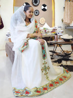 Handmade Zuria Habesha Kemis, Traditional Ethiopian Outfit, Tibeb Embroidery, Eritrean Women’s Cultural Dress