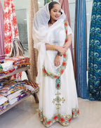 Handmade Zuria Habesha Kemis, Traditional Ethiopian Outfit, Tibeb Embroidery, Eritrean Women’s Cultural Dress