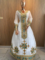 Handmade Habesha Kemis: Ethiopian Wedding Dress with Tibeb Embroidery