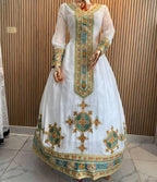 Handmade Habesha Kemis: Ethiopian Wedding Dress with Tibeb Embroidery