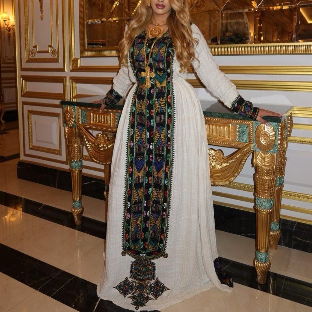 Handwoven Axum Habesha Kemis: Ethiopian Wedding Attire, Eye-Catching Traditional Outfit, Elegant Women’s Dress, Fabulous Cultural Fashion