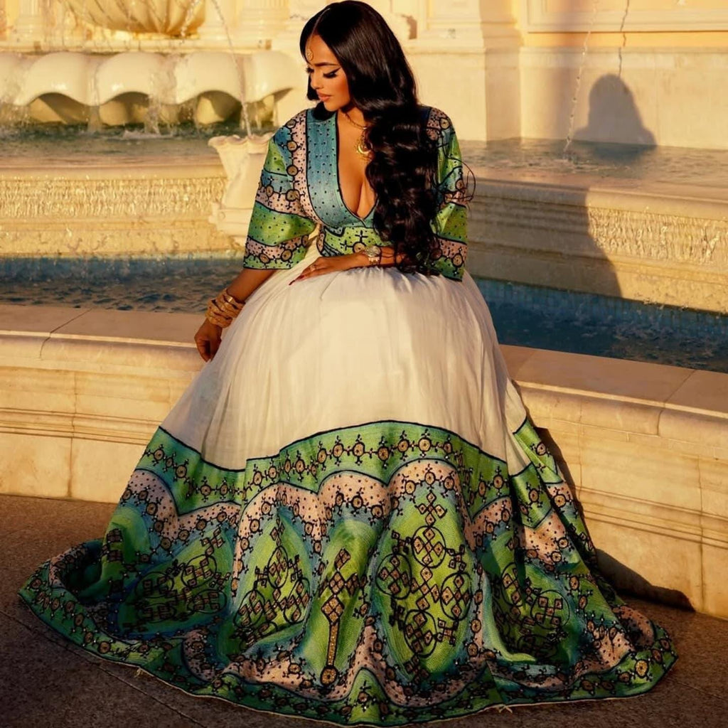 Handwoven Habesha Kemis: Eritrean Cultural Wedding Dress, Ethiopian Traditional Women Kemis, Extravagant Zuria
