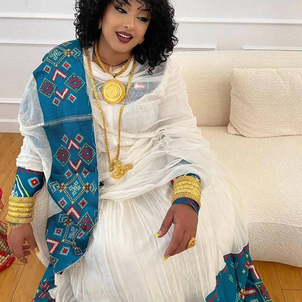 Handmade Zuria Habesha Kemis: Elegant Ethiopian Wedding