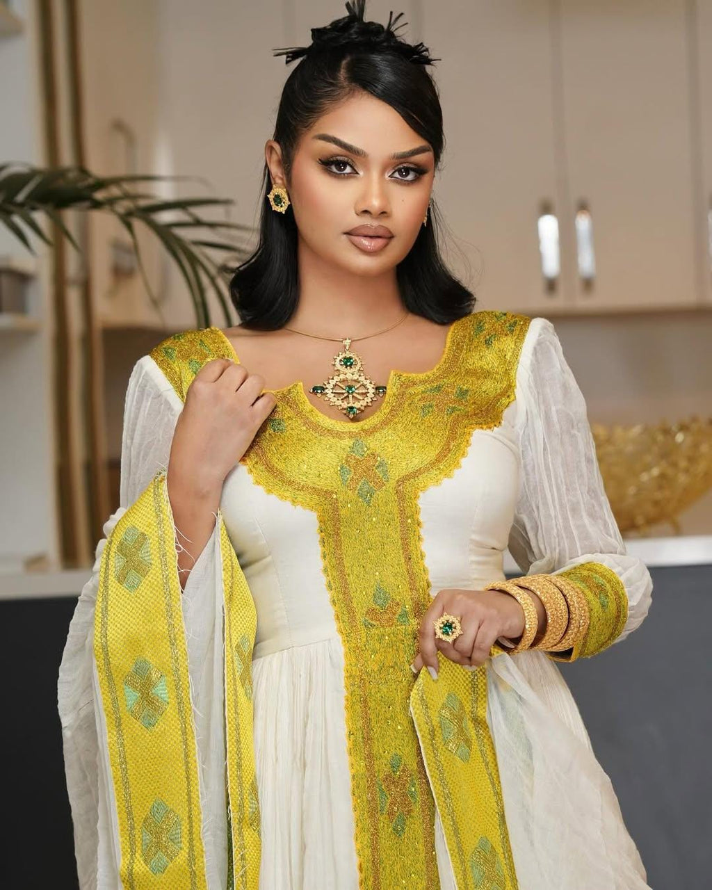 Handmade Gold Zuria Habesha Kemis: Luxury Ethiopian Wedding Attire, Elegant Women’s Traditional Outfit, Cultural Wear, Timeless Dress Style