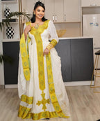 Handmade Gold Zuria Habesha Kemis: Luxury Ethiopian Wedding Attire, Elegant Women’s Traditional Outfit, Cultural Wear, Timeless Dress Style