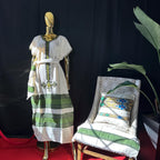 Buna Kemis, Cotton Traditional Women’s Outfit, Cultural Fashion Wear, Habesha Cotton Coffee Dress with Scarf & Belt - Heritage Celebration
