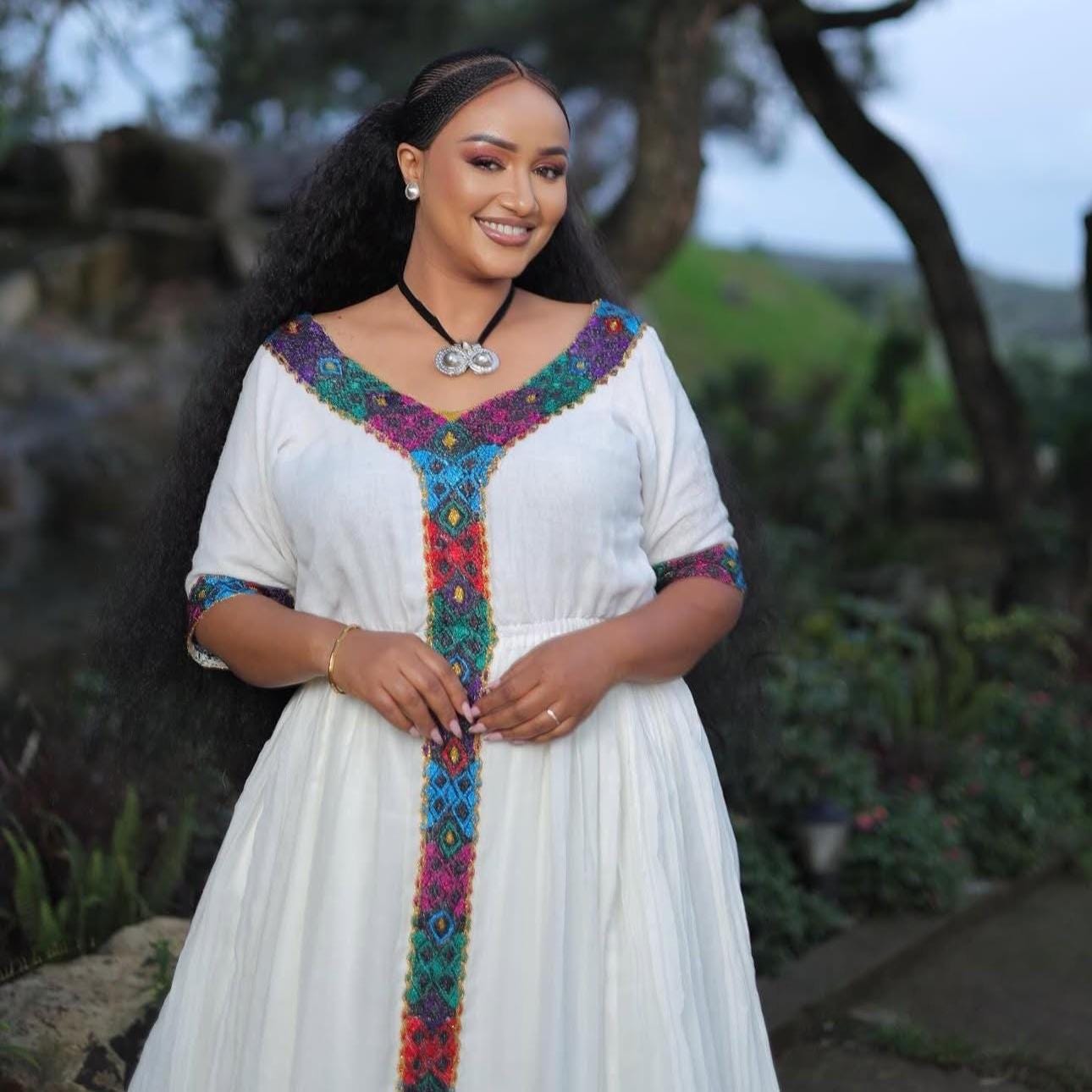 Handmade Zuria Habesha Kemis: Ethiopian Wedding Dress with Tibeb Embroidery, Traditional Women’s Cultural Attire, Modern Ethiopian Fashion