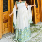 Handmade Light Green Zuria Habesha Kemis: Ethiopian Wedding Dress, Traditional Women’s Attire, Modern Cultural Outfit, New Luxury Tilet Gift