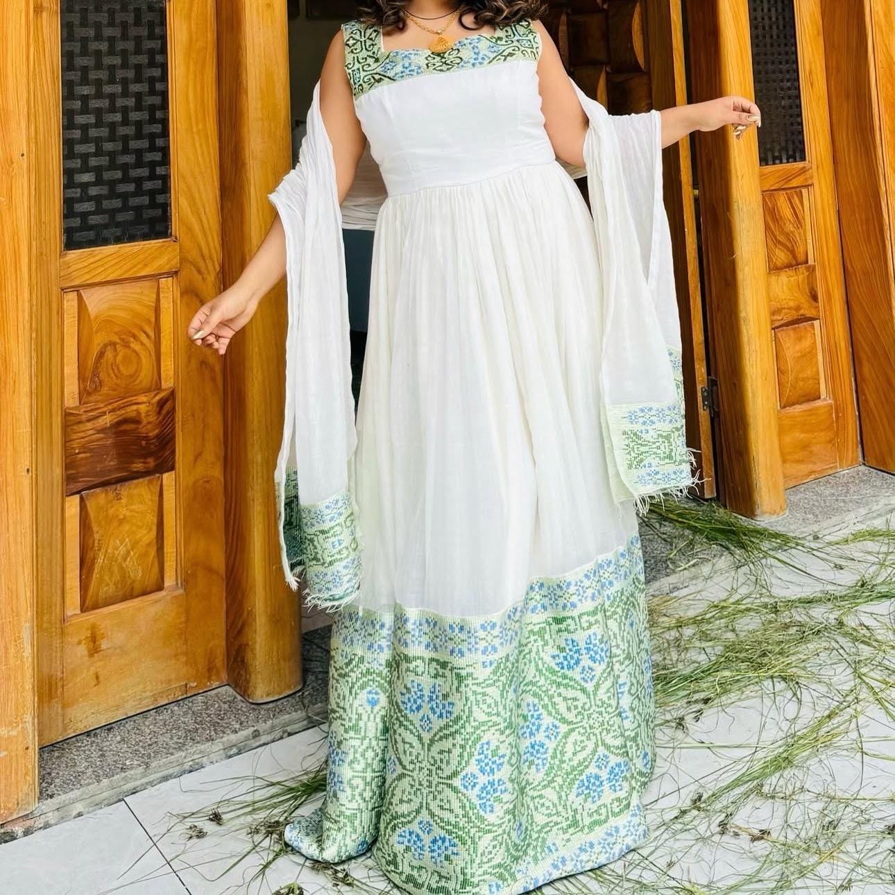 Handmade Light Green Zuria Habesha Kemis: Ethiopian Wedding Dress, Traditional Women’s Attire, Modern Cultural Outfit, New Luxury Tilet Gift