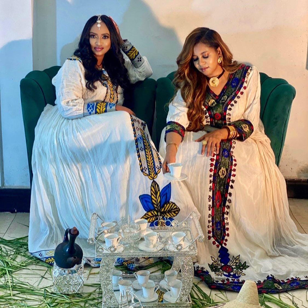Habesha Kemis, Ethiopian Wedding Cultural Celebration Dress, with Tibeb Embroidery, Women’s Traditional Outfit