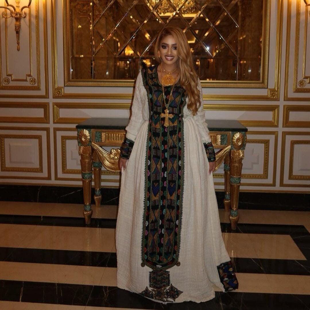 Handwoven Axum Habesha Kemis: Ethiopian Wedding Attire, Eye-Catching Traditional Outfit, Elegant Women’s Dress, Fabulous Cultural Fashion