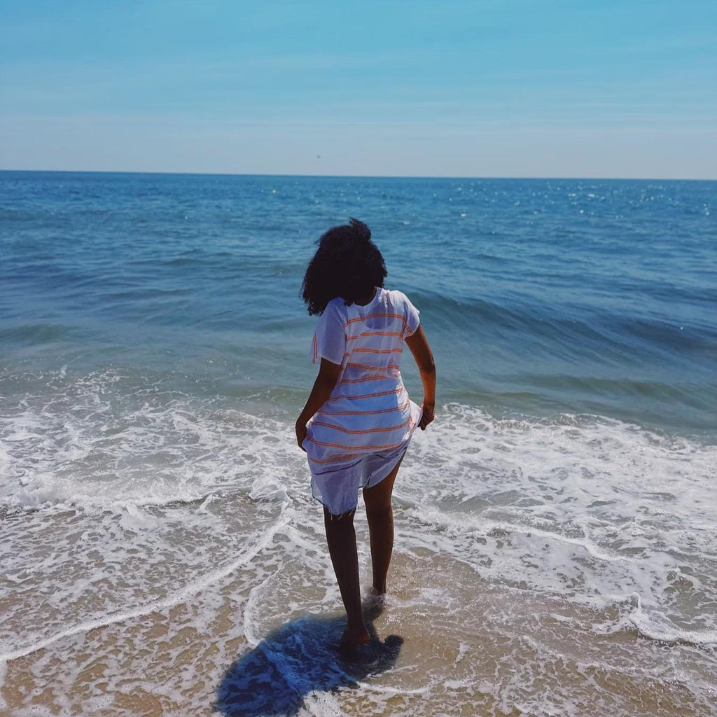 Handmade Orange Striped Habesha beach Cover up: Modern Ethiopian Cotton Fabric, New Lightweight & Breathable Traditional Attire for Women