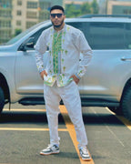 Luxury Green Habesha Men’s Shirt | Handcrafted Ethiopian Traditional Clothing| Elegant Embroidered Wedding Attire| New Saba Tilf Design Gift