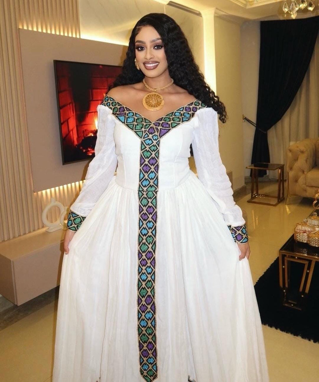 Ethiopian Women Traditional Dress, Zuria Habesha Tibeb, Ethiopian Cultural Wedding Dress, New Tilf Habesha Kemis, Modern Style Habesha Cloth
