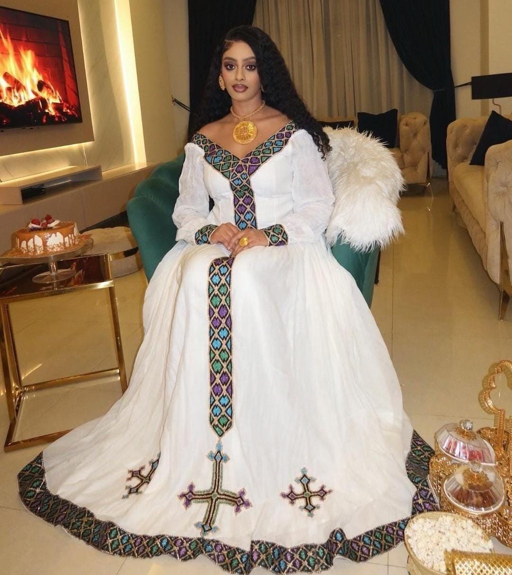 Ethiopian Women Traditional Dress, Zuria Habesha Tibeb, Ethiopian Cultural Wedding Dress, New Tilf Habesha Kemis, Modern Style Habesha Cloth