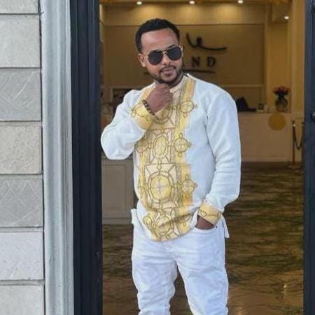 Ethiopian Men’s Traditional Shirt | Handmade Habesha Embroidered Clothing in Gold & Yellow, Modern Cultural Attire, Wedding Gift, Saba Tilf