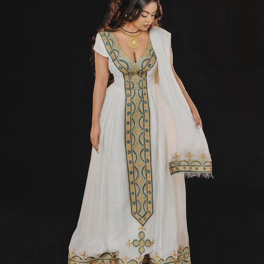 Modern Ethiopian Women’s Dress | Handmade Zuria Habesha Kemis, New Tilet Design, Elegant Cultural Attire, Traditional Wedding Clothing Sale