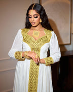 Habesha Kemis, Eritrean Cultural Clothing, Handmade Saba Design, New Ethiopian Traditional Gift Attire, Ethiopian Gold Zuria Dress for Women