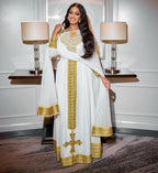 Habesha Kemis, Eritrean Cultural Clothing, Handmade Saba Design, New Ethiopian Traditional Gift Attire, Ethiopian Gold Zuria Dress for Women