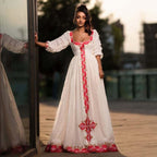Handmade Pink Ethiopian Dress: Modern Zuria Habesha Kemis, Elegant Cultural Attire, Luxury Holiday Women’s Outfit, Traditional Wedding Wear
