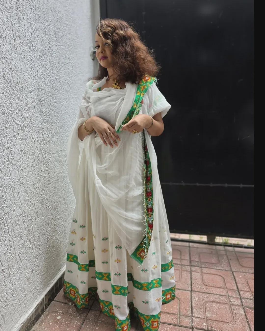 Handwoven Green Zuria Kemis | Saba Menen Habesha Dress | Ethiopian & Eritrean Traditional Women’s Clothing, Ye Habesha Wedding Attire, Tibeb