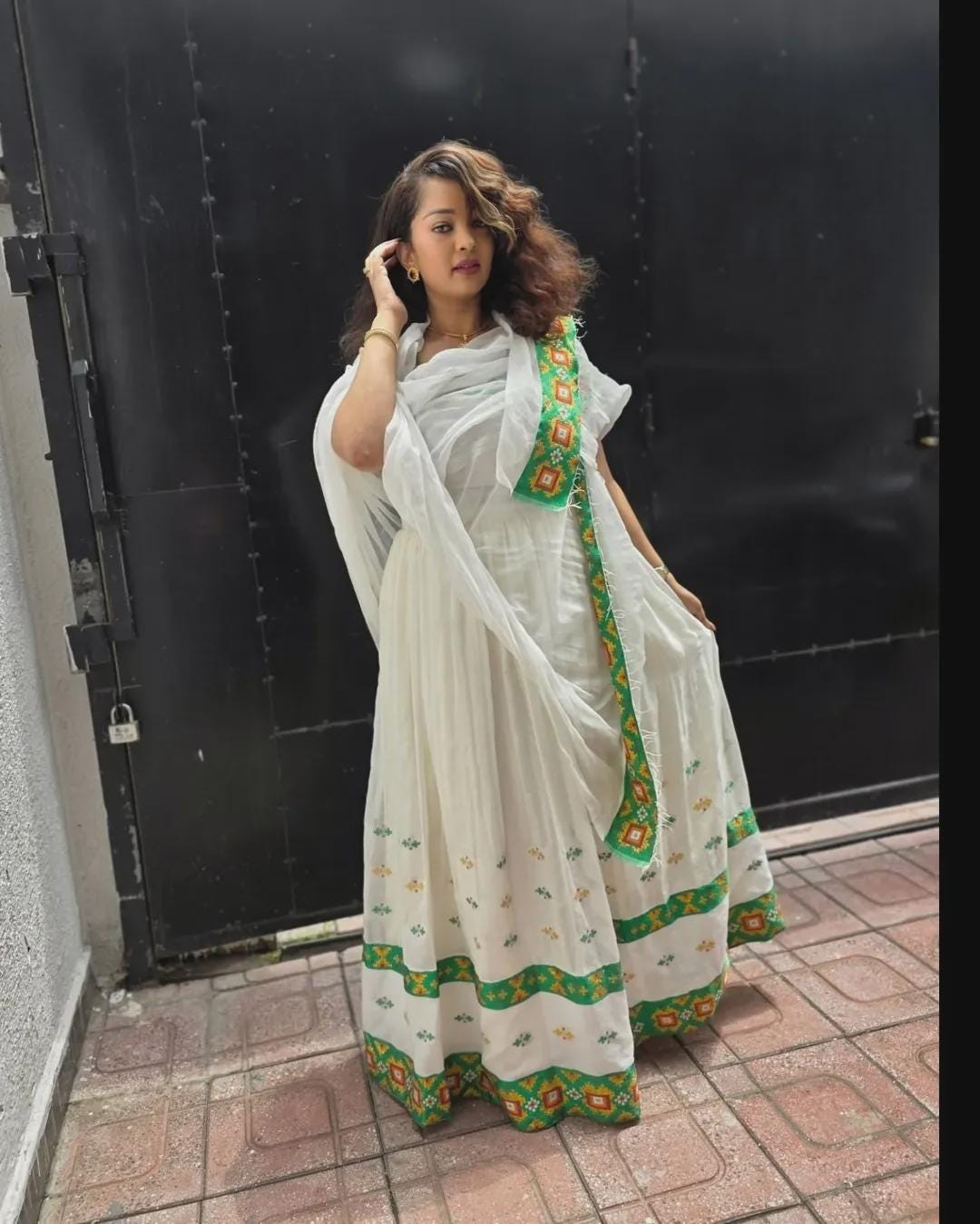 Handwoven Green Zuria Kemis | Saba Menen Habesha Dress | Ethiopian & Eritrean Traditional Women’s Clothing, Ye Habesha Wedding Attire, Tibeb