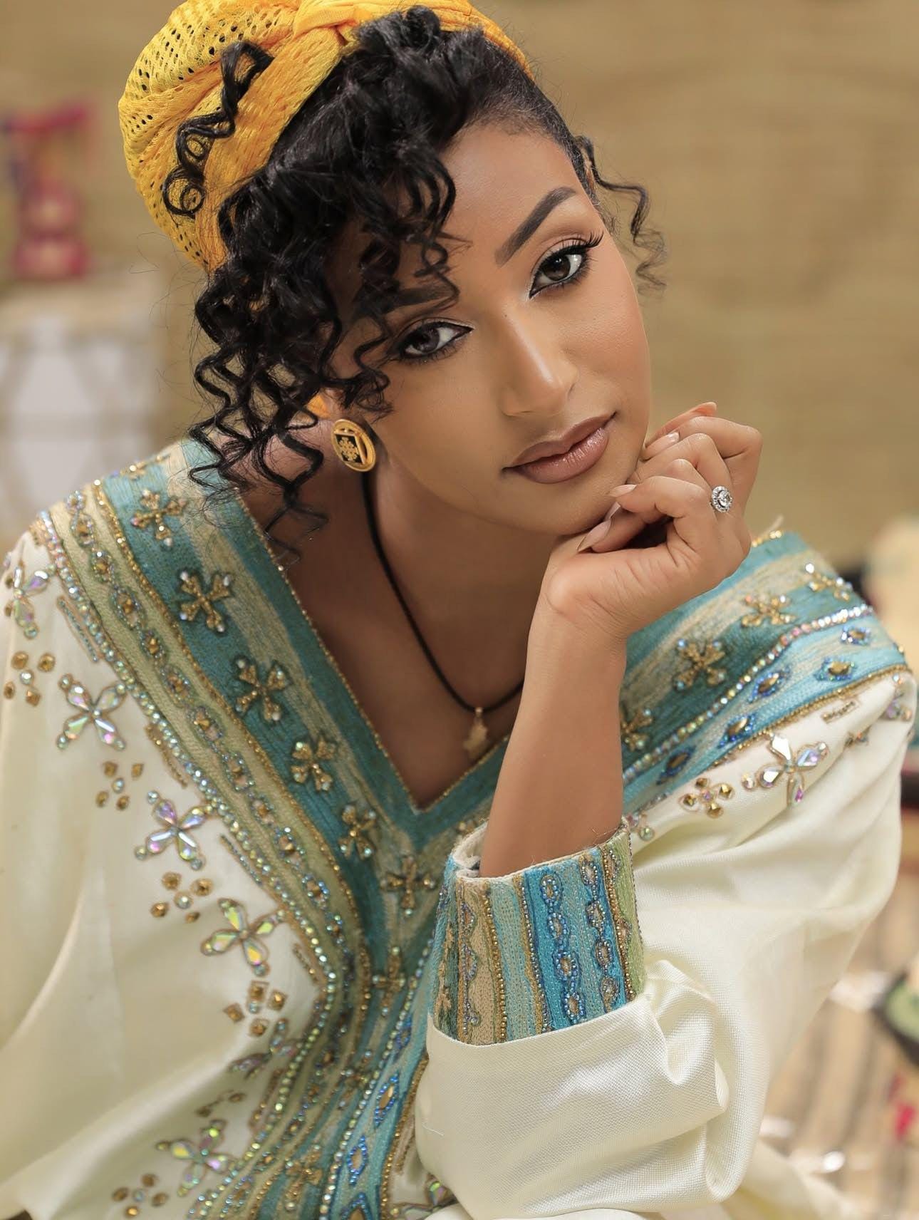 Light Green & Cream Luxurious Handmade Beaded Ethiopian Dre… – EthGebya