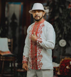 Red Embroidered Habesha Men’s Shirt| Handcrafted Ethiopian Men Fashion| Traditional Wedding Outfit| Elegant Saba Tilf Design, Habesha Gift
