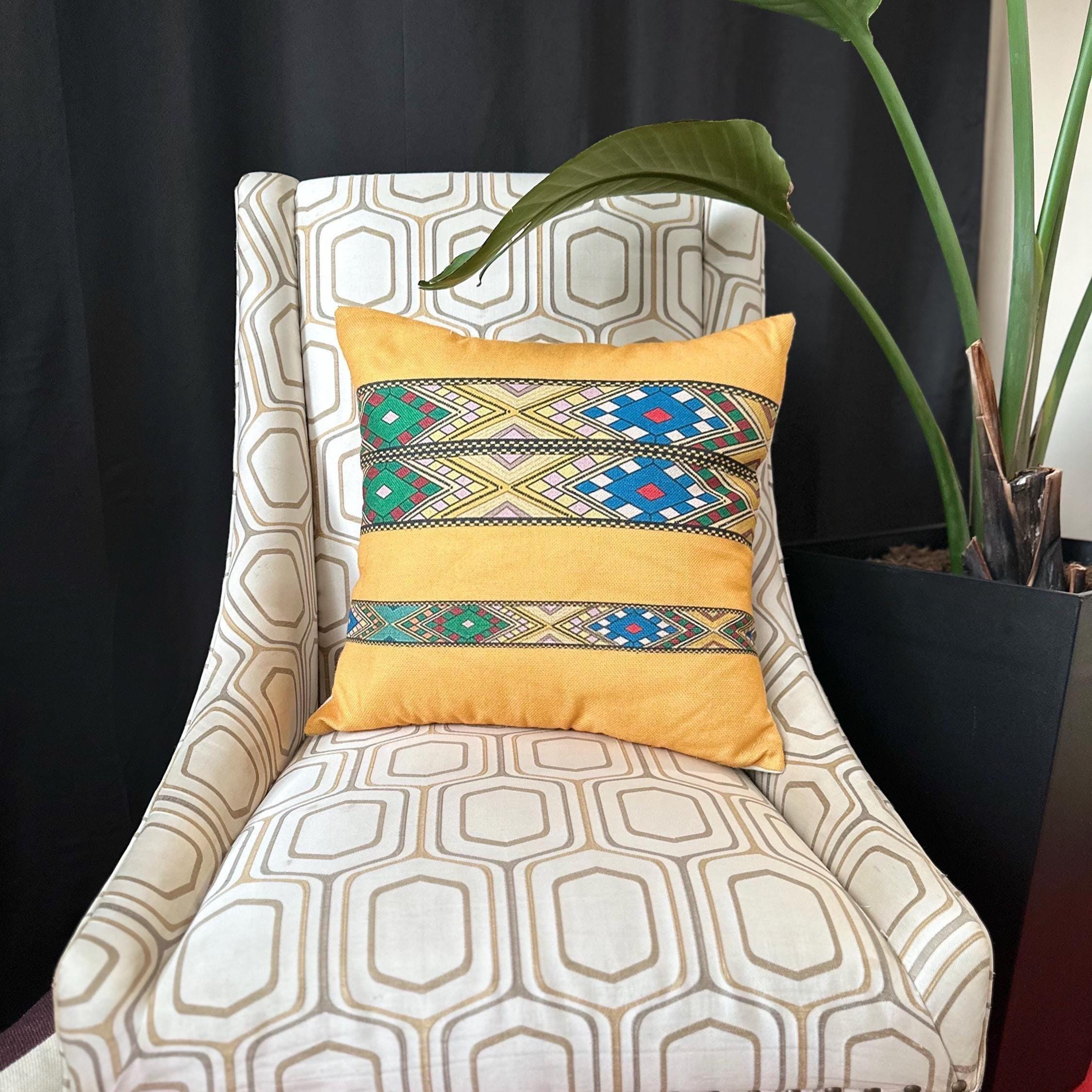 Ethiopian Saba Tilet Pillow Cushion Cover| 45CM X 45CM Cultural Habesha Home Decor| Habesha Linen Sofa pillow Cover