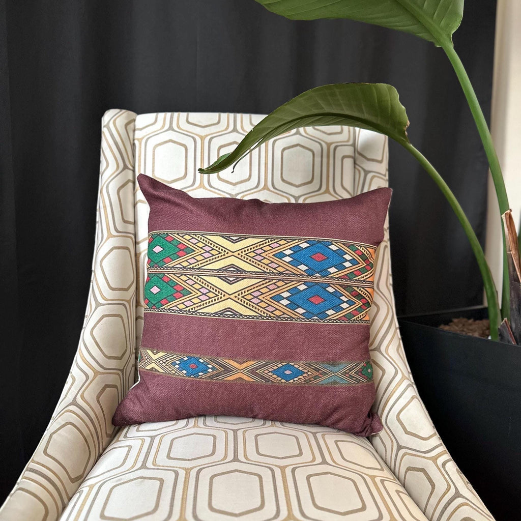 Ethiopian Saba Tilet Pillow Cushion Cover| 45CM X 45CM Cultural Habesha Home Decor| Habesha Linen Sofa pillow Cover