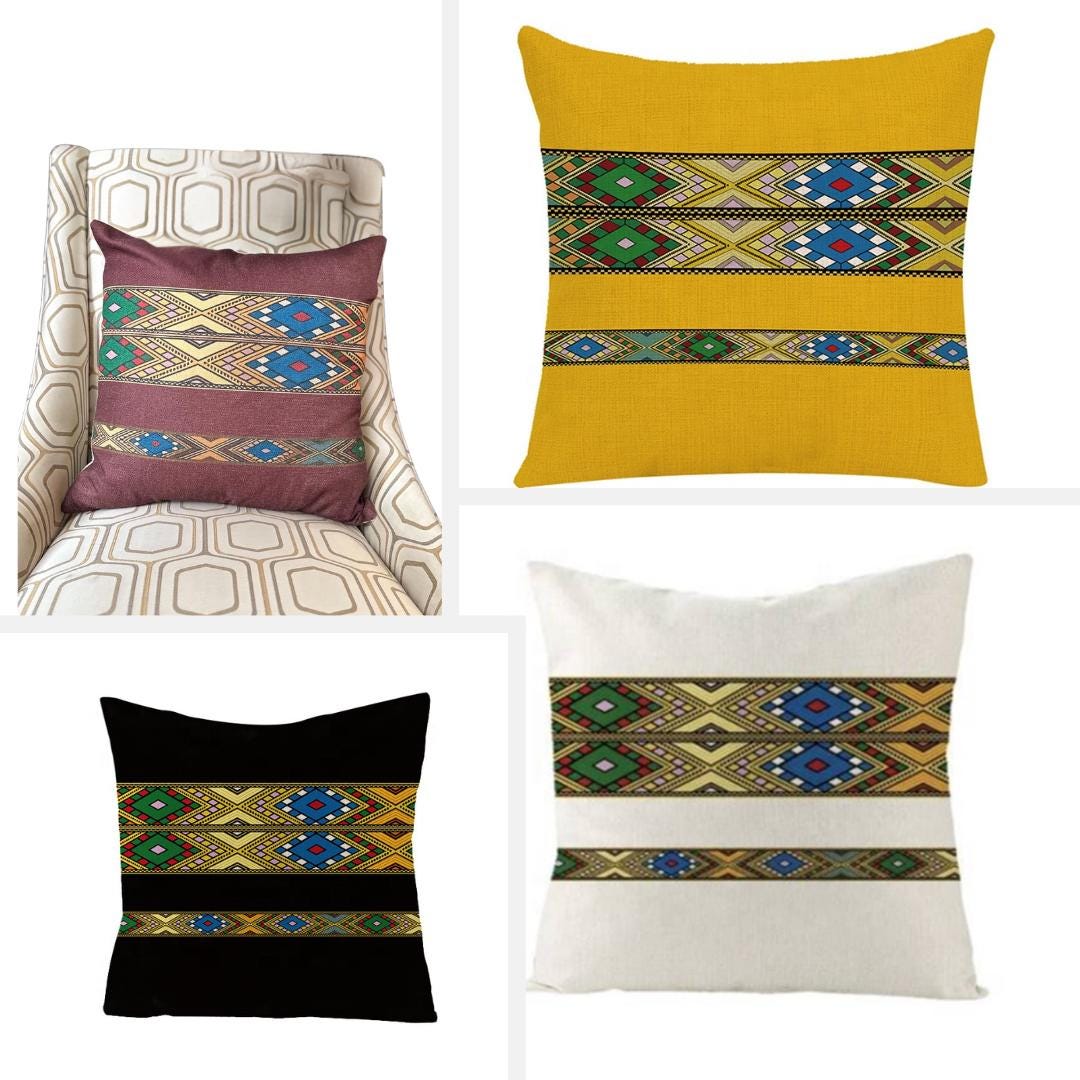 Ethiopian Saba Tilet Pillow Cushion Cover| 45CM X 45CM Cultural Habesha Home Decor| Habesha Linen Sofa pillow Cover