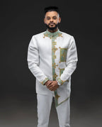 Green Habesha Men’s Outfit| Modern Ethiopian Men's Shirt| Tilf Embroidery| Eritrean Men's Style Clothing, New  Habesha Cultural Wear For Men