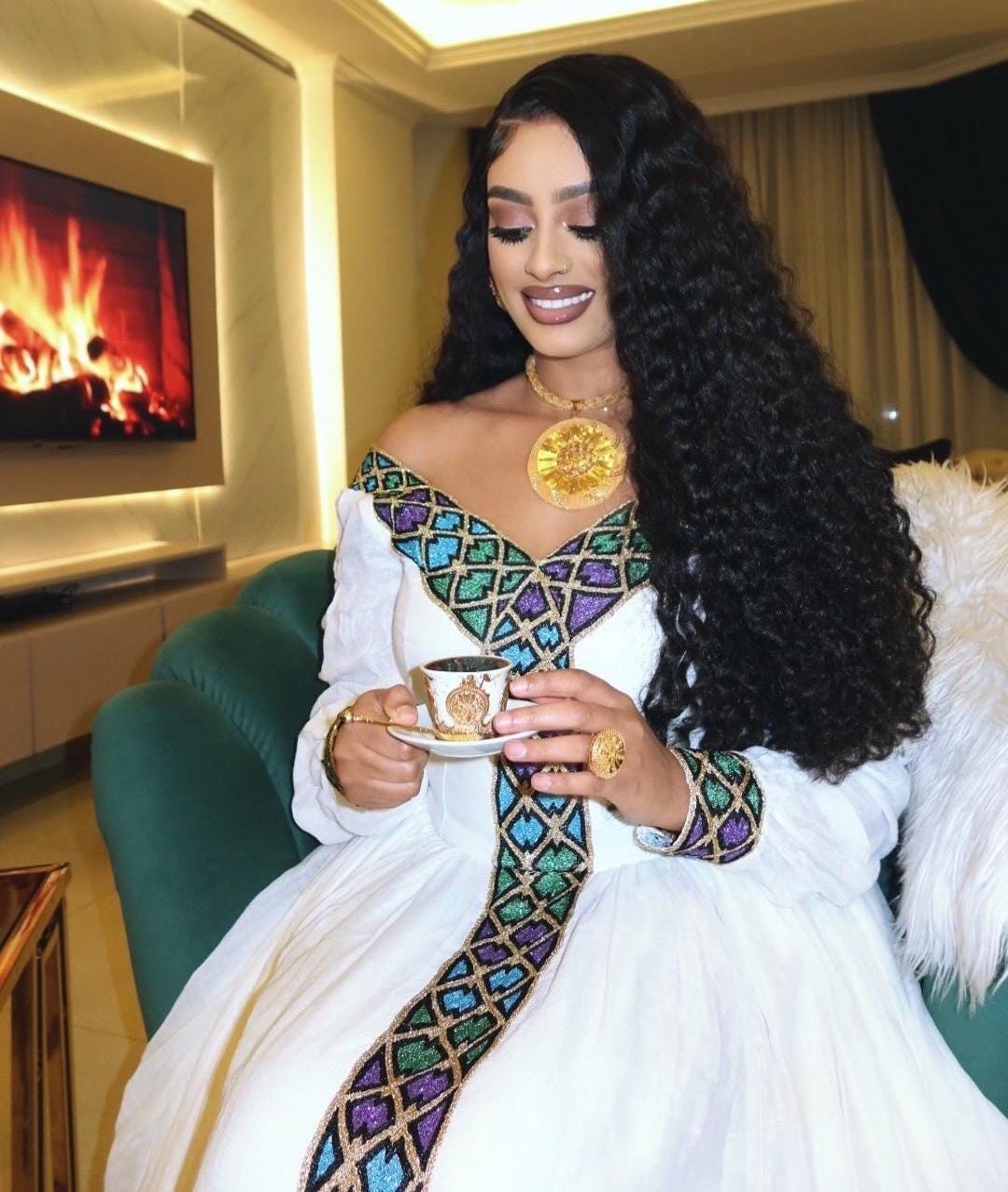 Ethiopian Women Traditional Dress, Zuria Habesha Tibeb, Ethiopian Cultural Wedding Dress, New Tilf Habesha Kemis, Modern Style Habesha Cloth