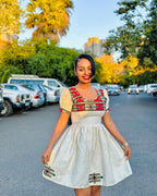 Tilf Design Habesha Kemis: Handwoven Fetil Fabric Ethiopian Dress, Modern Eritrean Cultural Cloth, Traditional Women’s Outfit